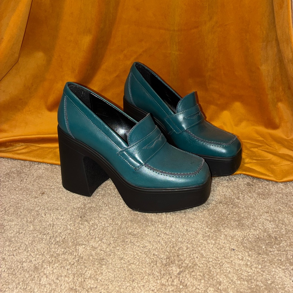 Free People Teal Platform Loafers